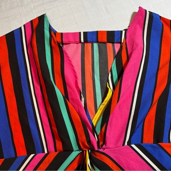 Emery Rose Color Block Striped Women's Top Size L Pop Art Tie Back Retro Bold - Picture 3 of 6